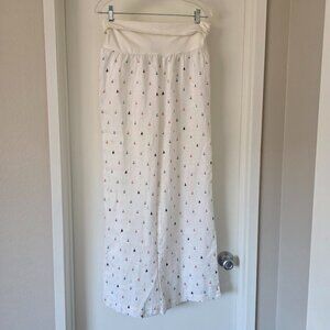 For Cynthia Beachware Casual Linen Wide Leg Pants Nautical Sailboat Coverup Sz L